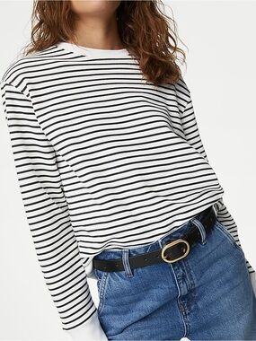 M&S Pure Cotton Striped Crew Neck Sweatshirt